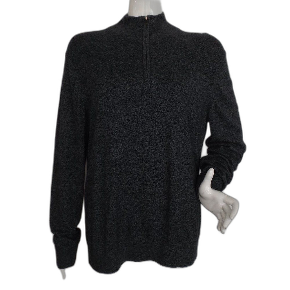 BANANA REPUBLIC Sweater, L, Quarter Zip, Long Slv, Black/grey mottled